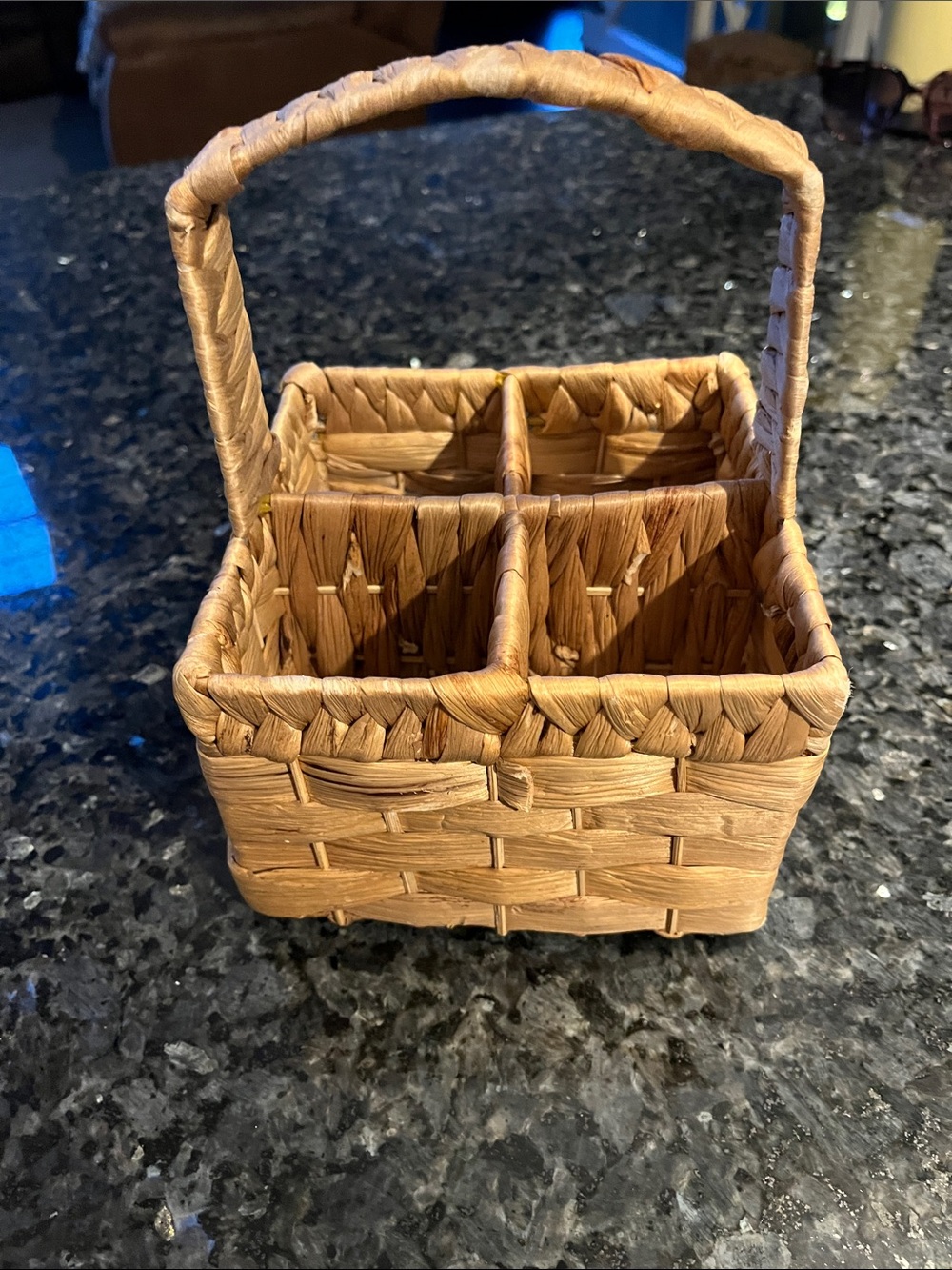 Natural Woven 4-Compartment Caddy Basket - Tan